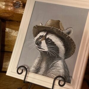 8x10 Raccoon Cowboy acrylic on canvas board by artist